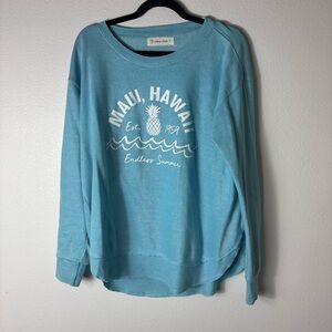 Ocean Drive Maui Hawaii Graphic Scoop Neck Sweater - Light Blue size Large